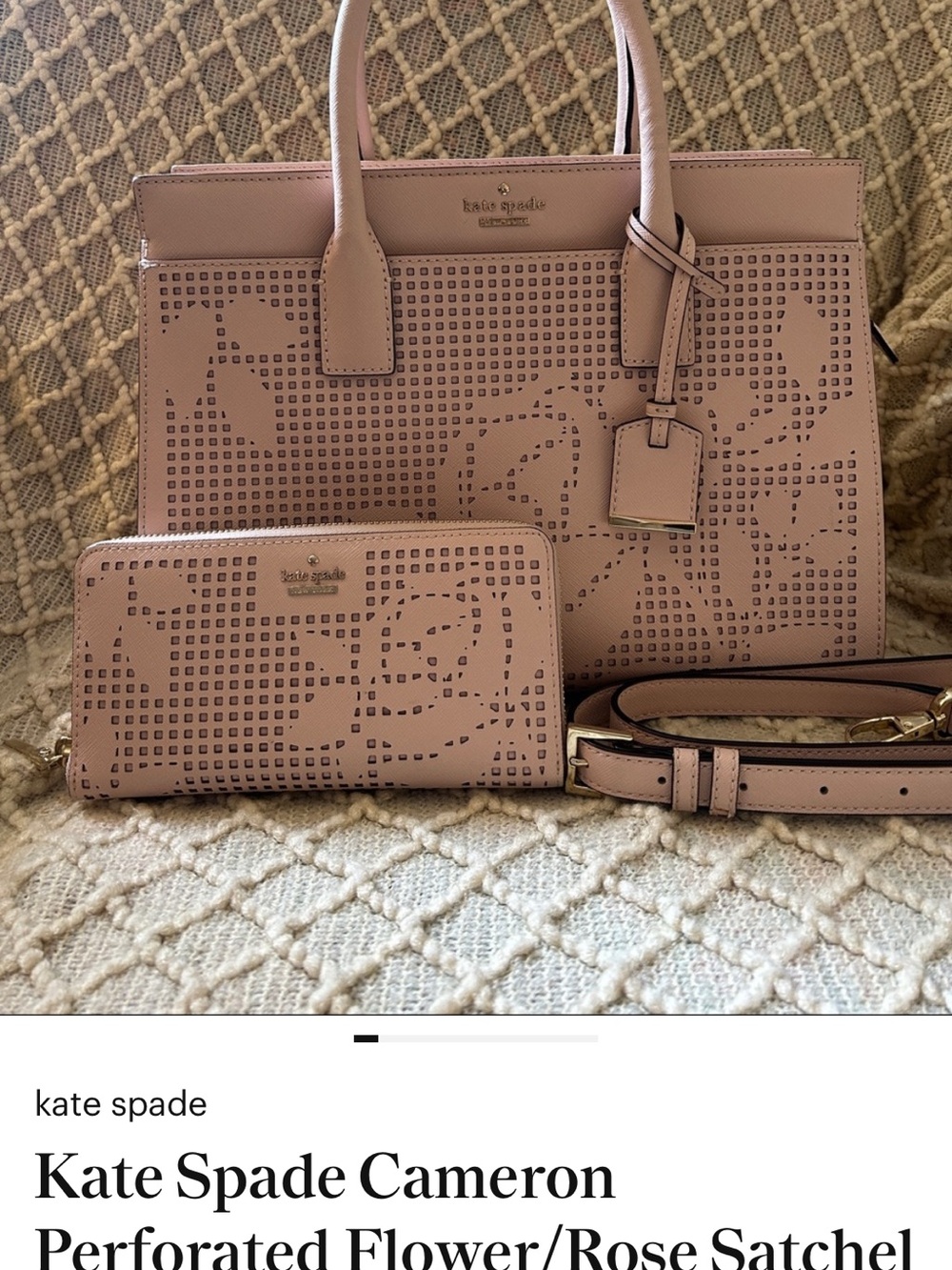 kate spade Blush Pink Perforated Flower Satchel with Wallet